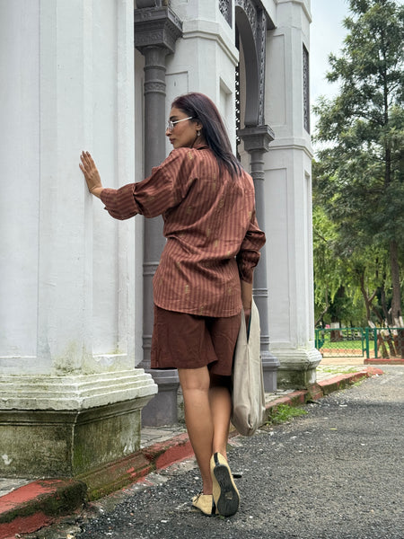 Brown striped ( side buttoned shirt )