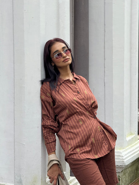 Brown striped ( side buttoned shirt )