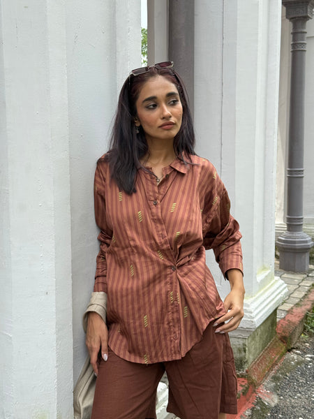 Brown striped ( side buttoned shirt )