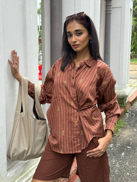 Brown striped ( side buttoned shirt )