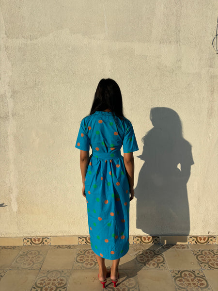 Green orange polka ( midi dress with belt)