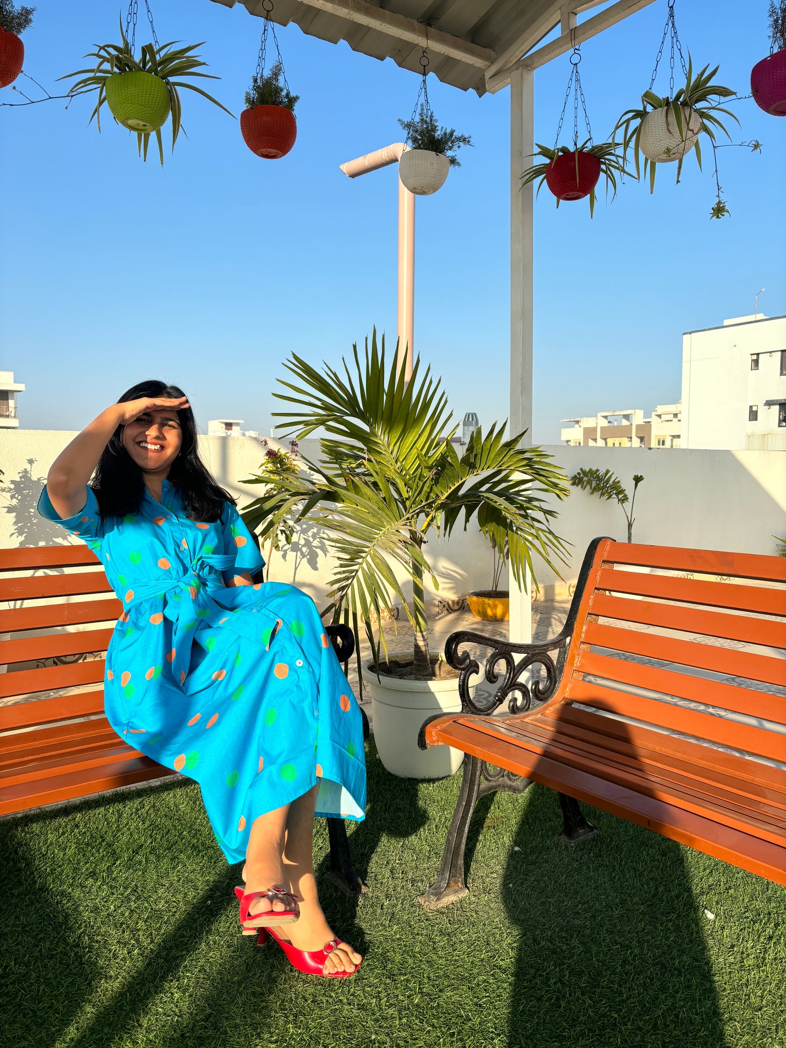 Green orange polka ( midi dress with belt)