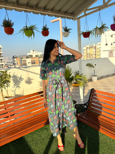 Jungle ( midi dress with belt )