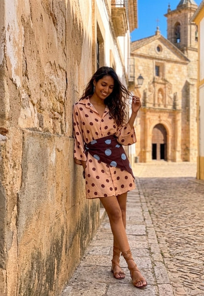 Coffee date  ( shirt dress with scarf  )