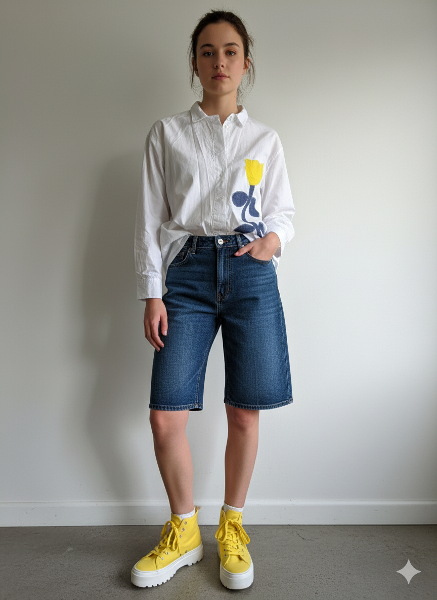 White appliqué shirt