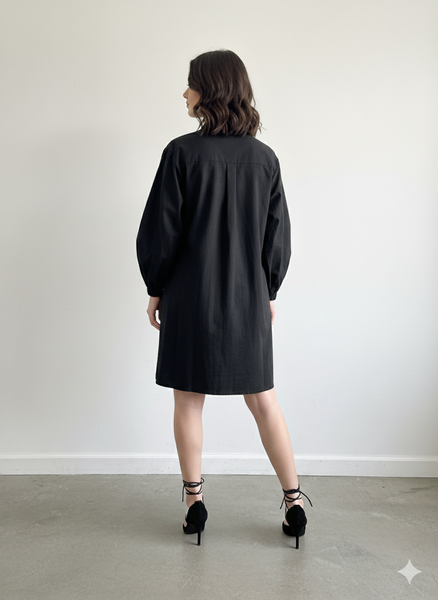 Black appliqué shirt dress