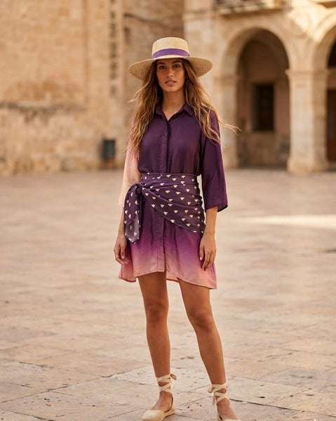 Shaded plum  ( shirt dress with scarf  )