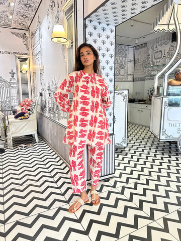 Red fish kurta set