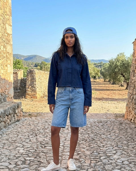 blue denim full sleeves ( crop shirt)