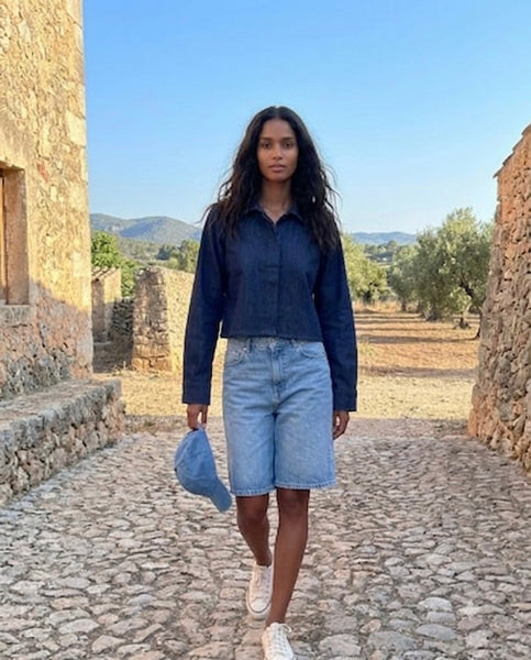 blue denim full sleeves ( crop shirt)