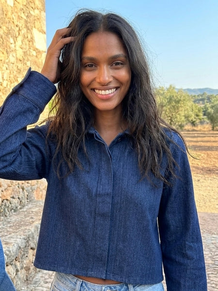 blue denim full sleeves ( crop shirt)