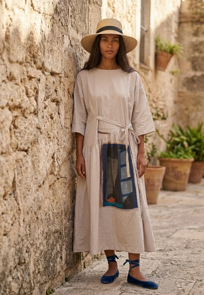 Peek-a-boo ( front tie oversized maxi dress  )