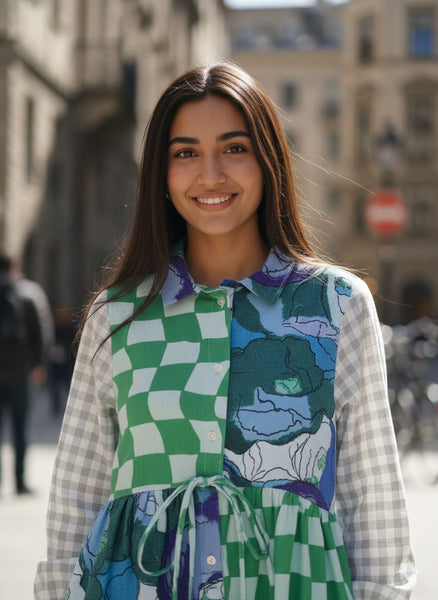 Checks & florals ( midi dress )