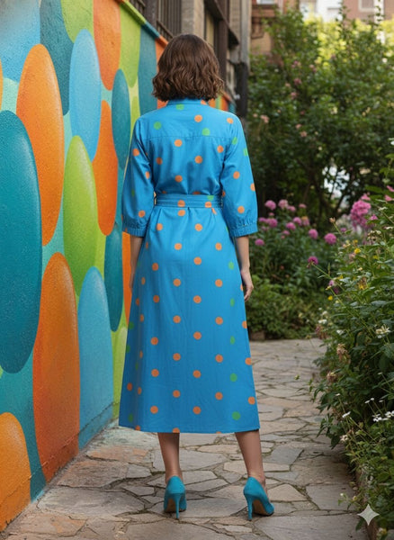 Green - orange polka [ long shirt with belt ]