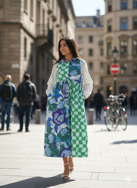 Checks & florals ( midi dress )