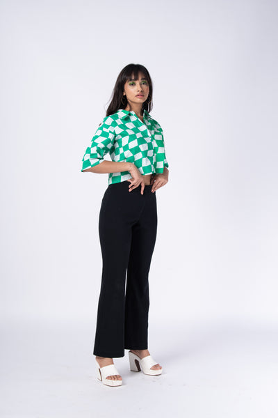 Green checkered [ crop shirt ]