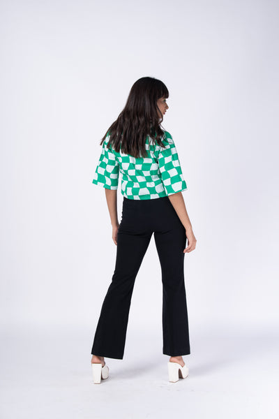Green checkered [ crop shirt ]
