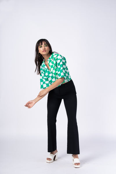 Green checkered [ crop shirt ]