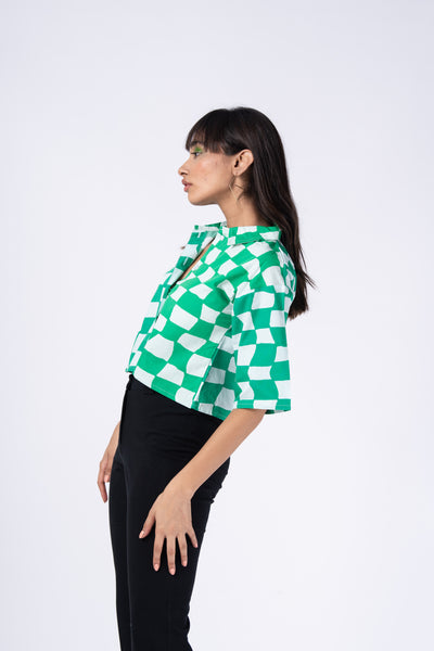 Green checkered [ crop shirt ]