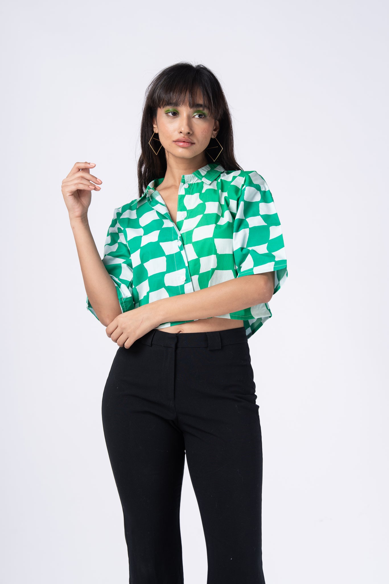 Green checkered [ crop shirt ]